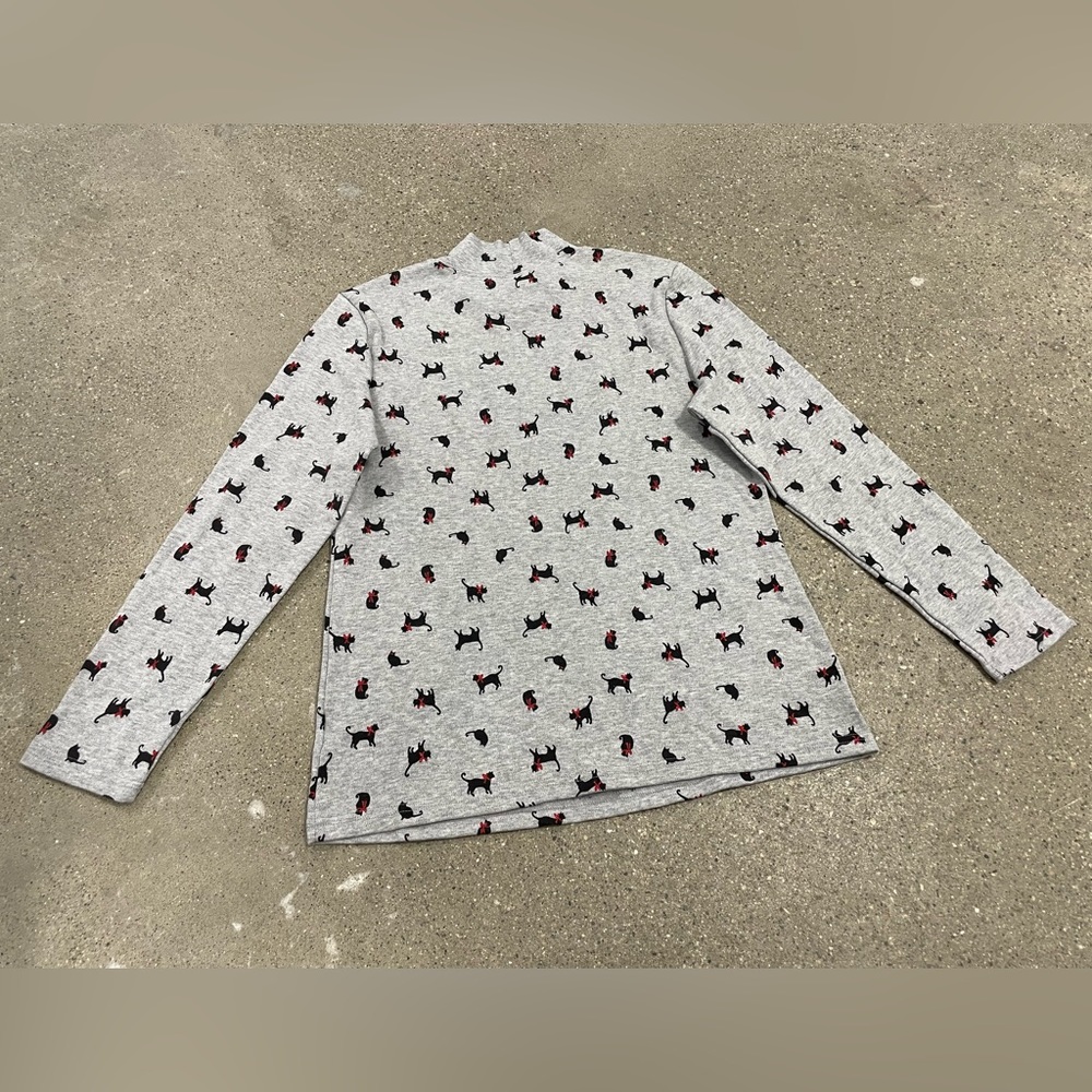 Black Cat all over print turtleneck glitter bows perfect for layering comfy cozy - Picture 7 of 10